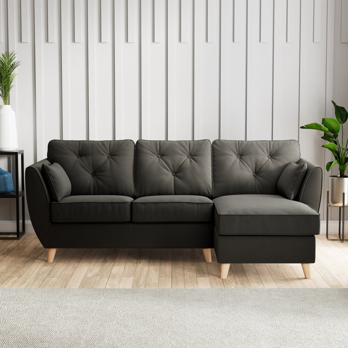 Edison Chaise RH Light Feet Black from Roseland Furniture