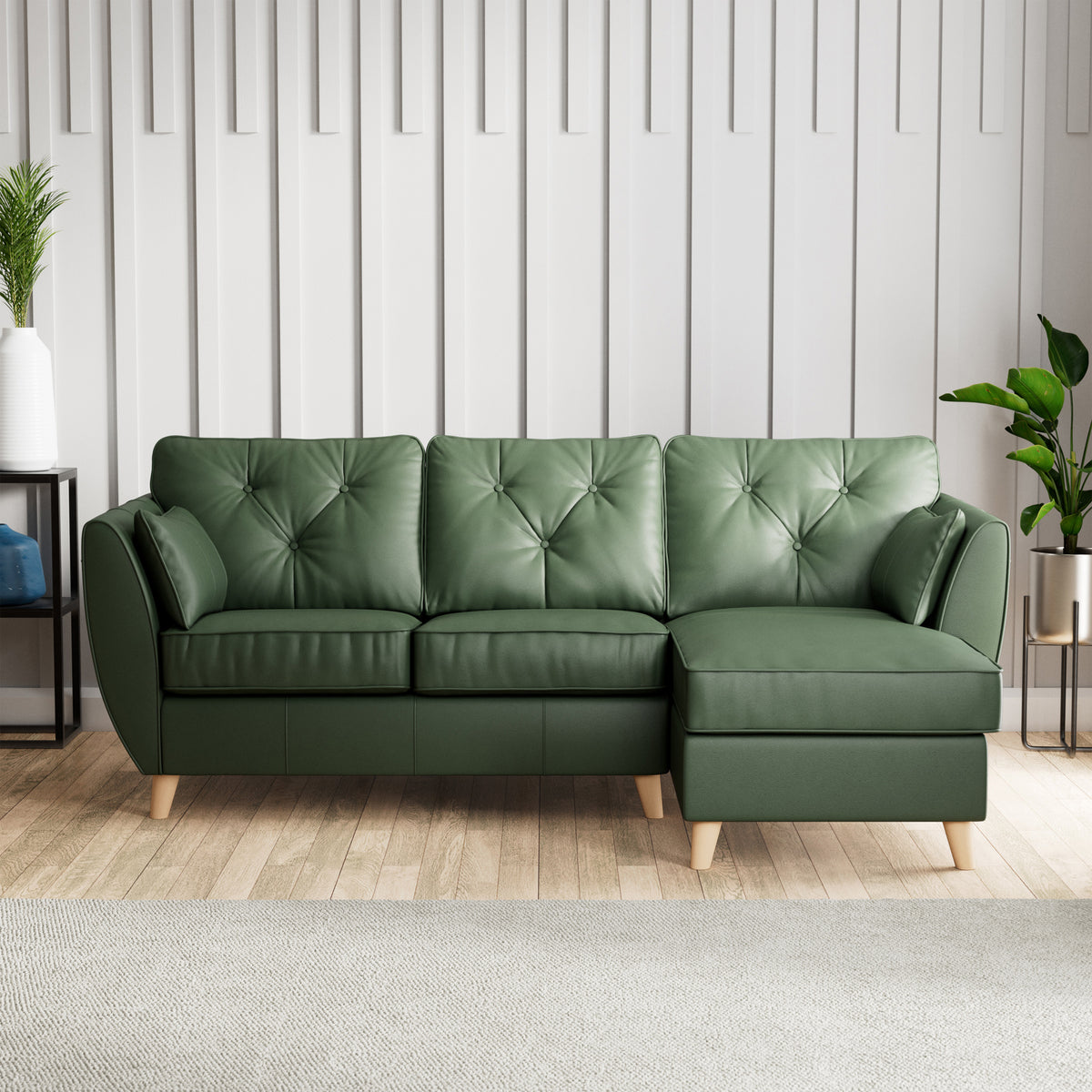 Edison Leather Chaise RH Light Feet Hunter Green from Roseland Furniture