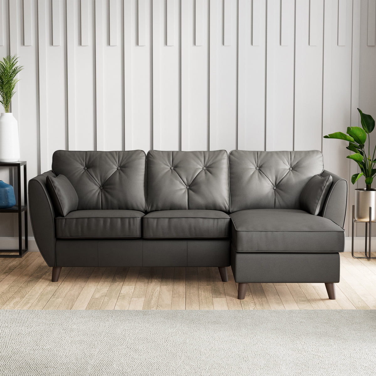 Edison Leather Chaise RH Dark Feet Raven from Roseland Furniture