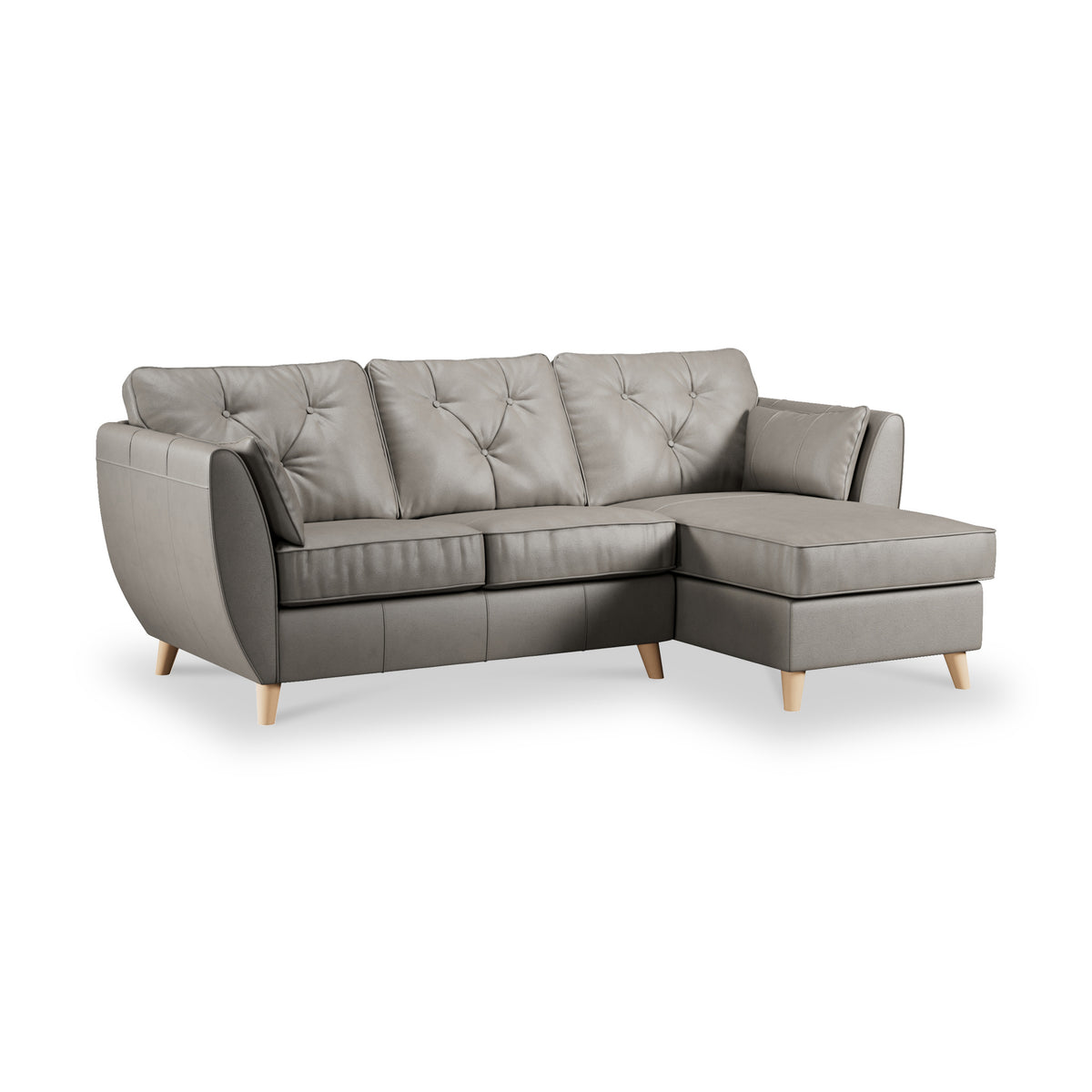 Edison Leather Chaise RH Light Feet Stone Grey from Roseland Furniture