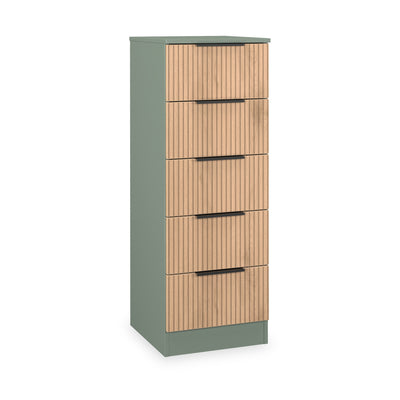 Jago Slatted Effect 5 Drawer Slim Tallboy