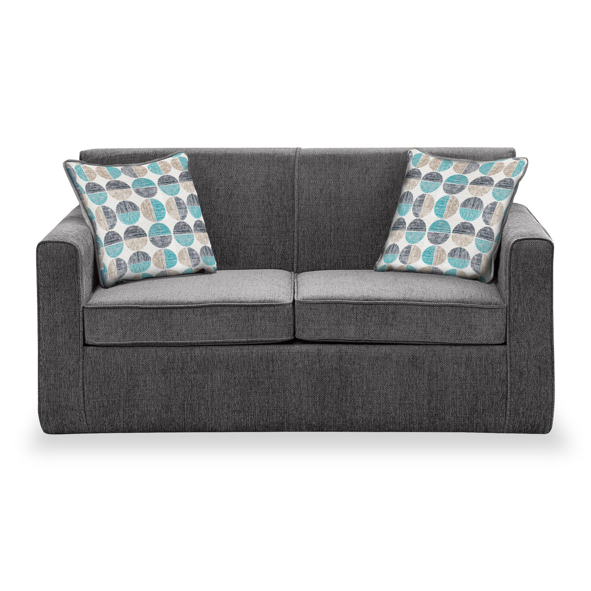 Welton Charcoal Soft Weave 2 Seater Sofa Bed with Refus Duck Egg Cushions