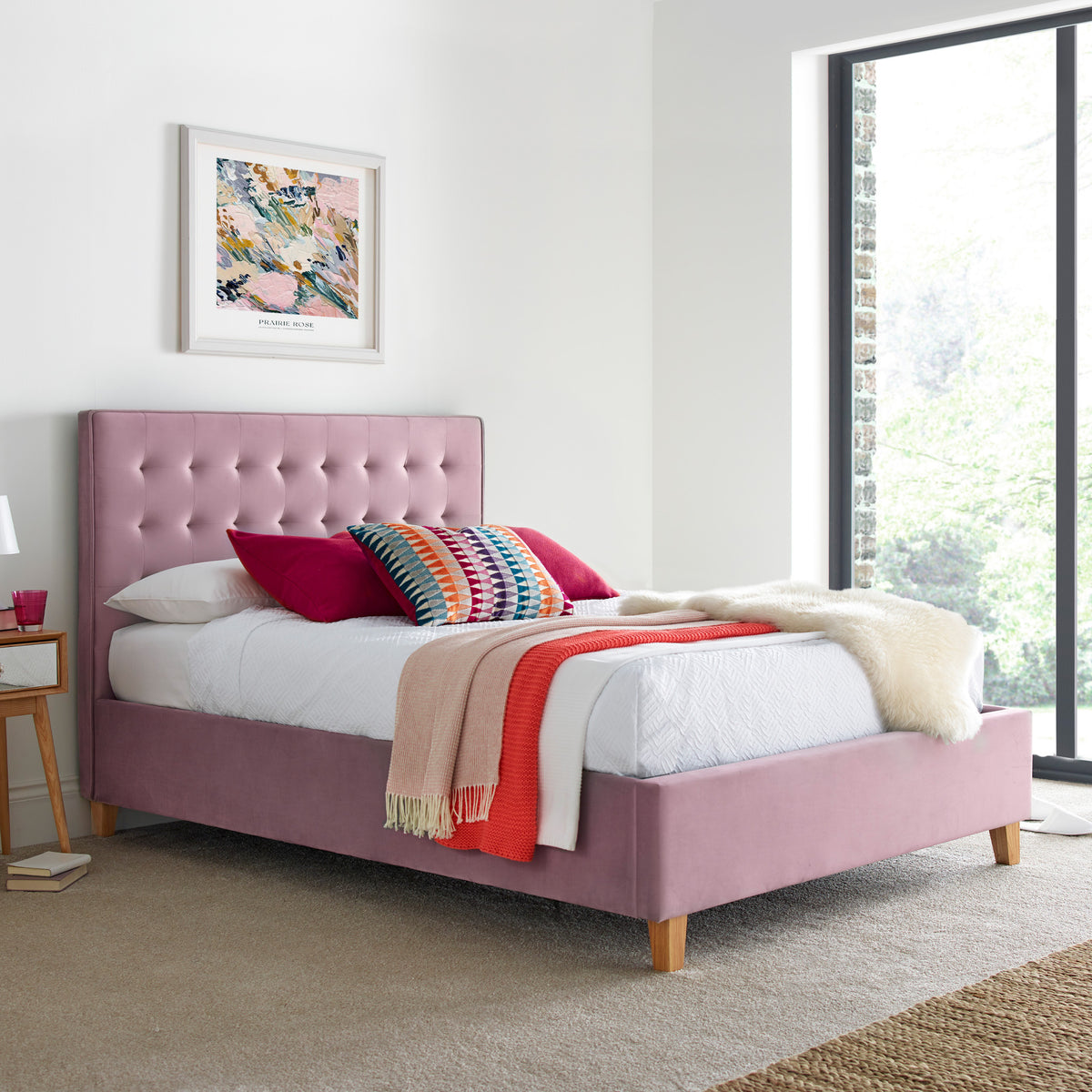 Kia Pink Velvet Ottoman Bed from Roseland Furniture