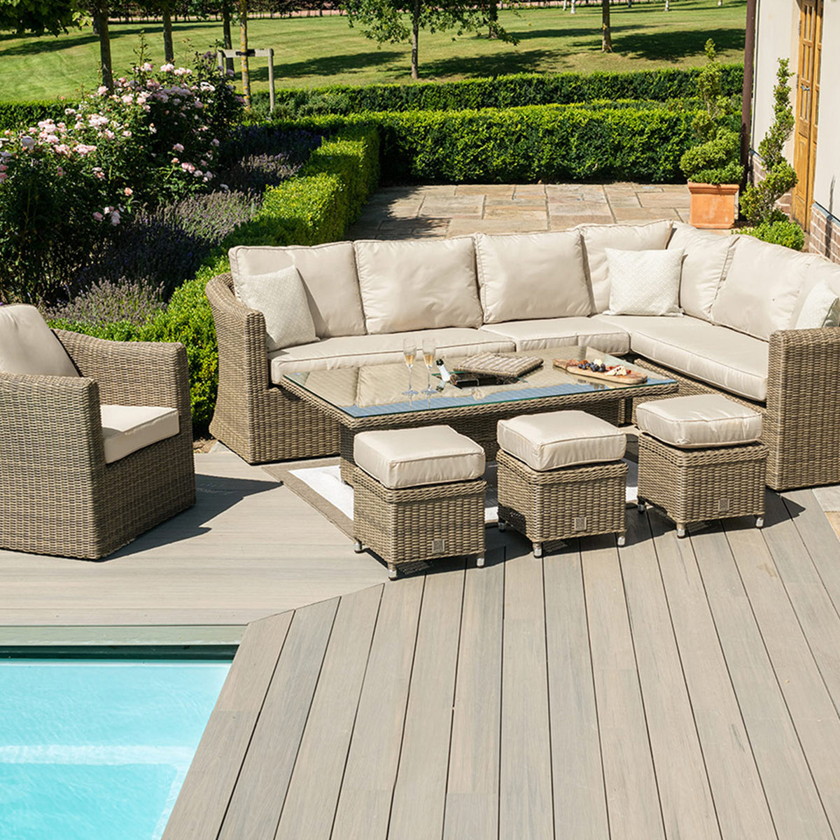 Maze Winchester Deluxe Outdoor Corner Dining Set with Rising Table & Chairs