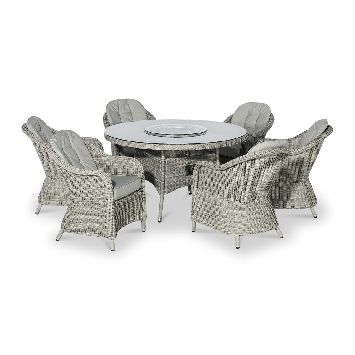 Maze Oxford 6 Seat Round Rattan Fire Pit Dining Set with Lazy Susan from Roseland Furniture