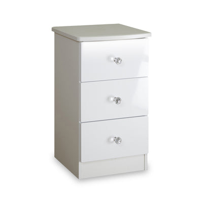 Aria White Gloss LED Lighting 3 Drawer Bedside Cabinet