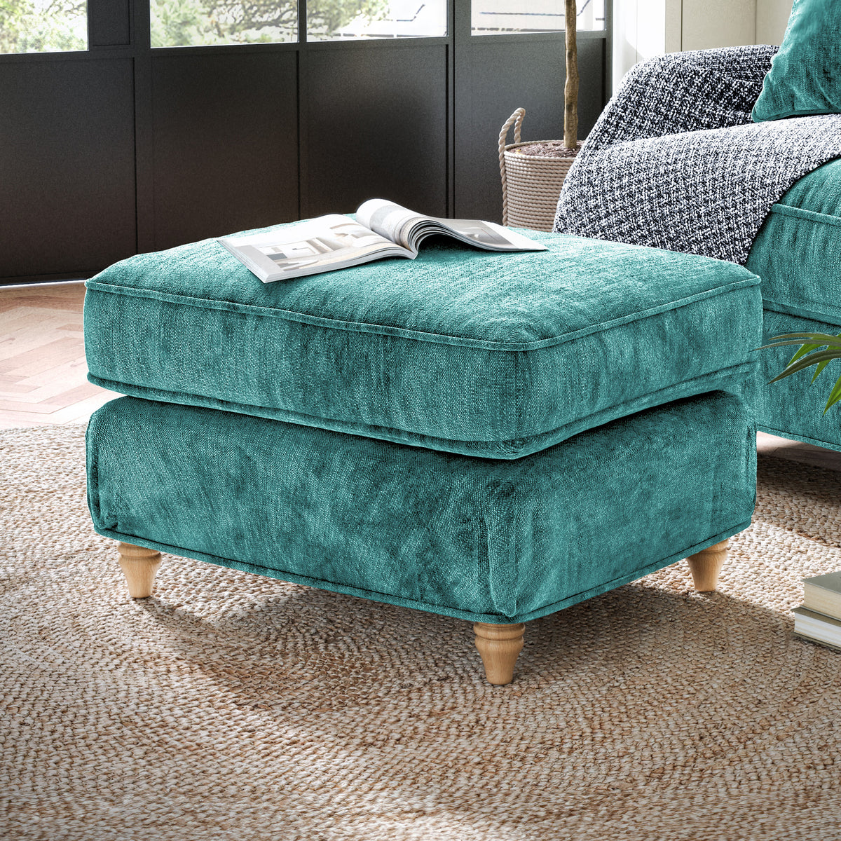 Alfie and Arthur Emerald Green Universal Footstool from Roseland Furniture