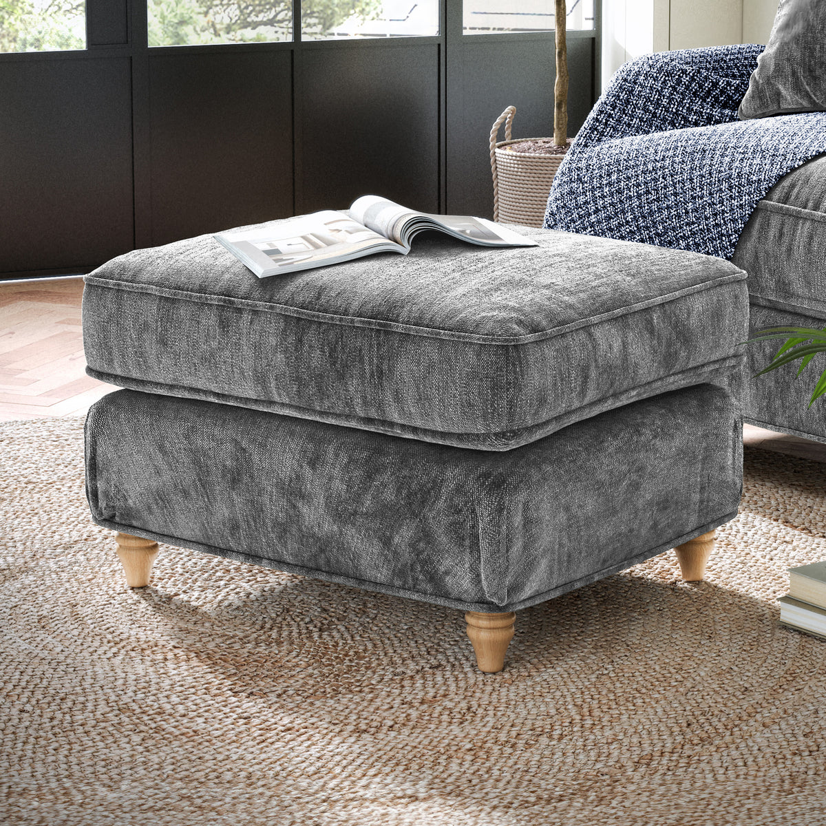 Alfie and Arthur Charcoal Universal Footstool from Roseland Furniture