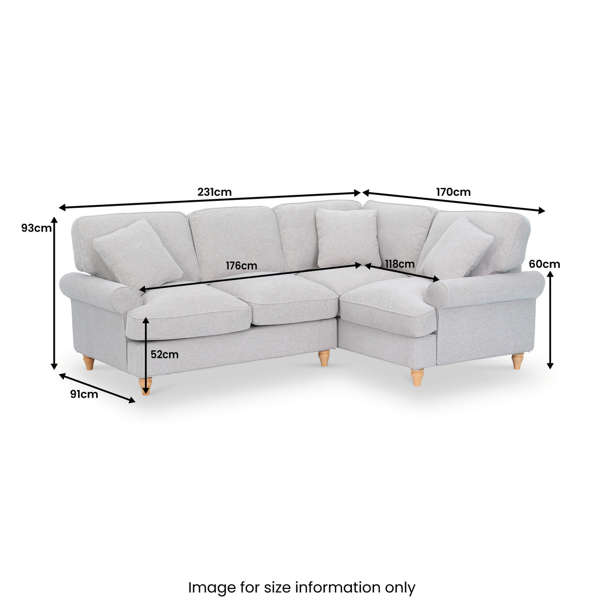 Alfie Woven Chaise Sofa dimensions