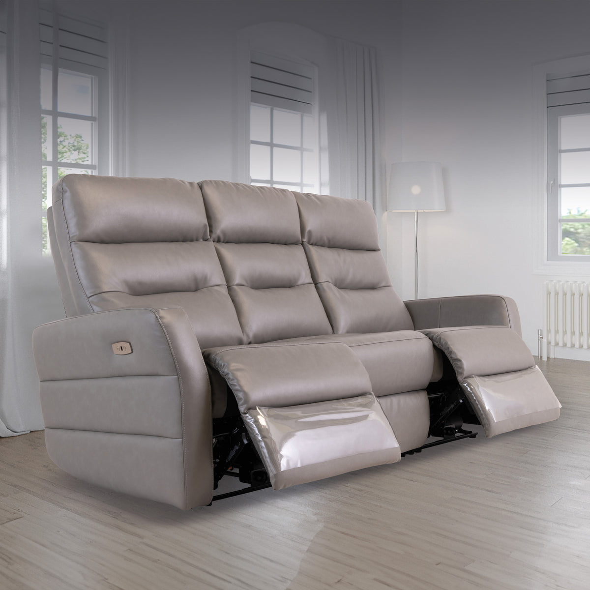 Harlem Grey Leather Electric Reclining 3 Seater Sofa for living room