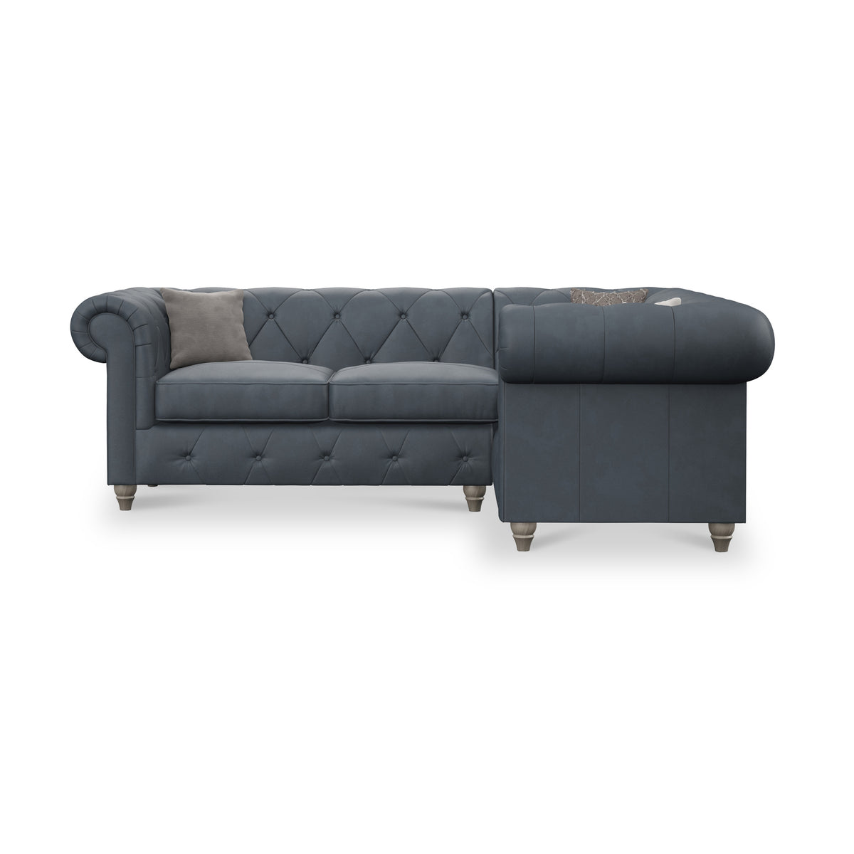 Everett RH Leather Corner Sofa Navy Washed Feet from Roseland Furniture