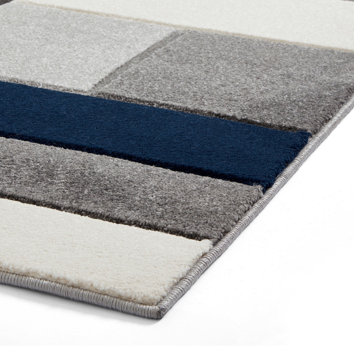 Regis Navy Blue Grey Geometric Cube Rug