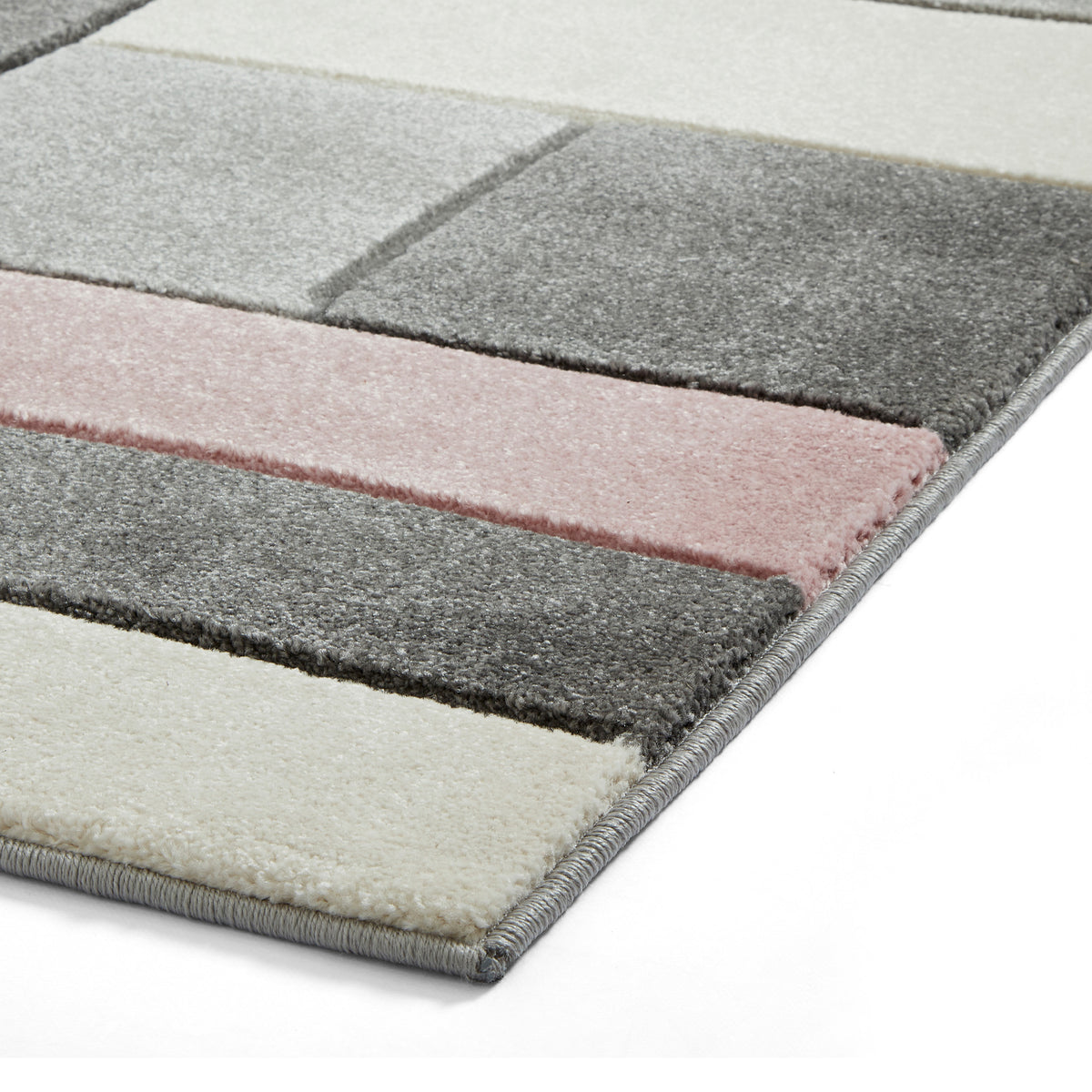 Regis Rose Pink Grey Geometric Cube Rug