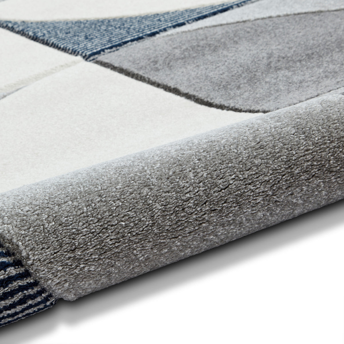 Regis Grey Navy Blue Geometric Leaf Rug