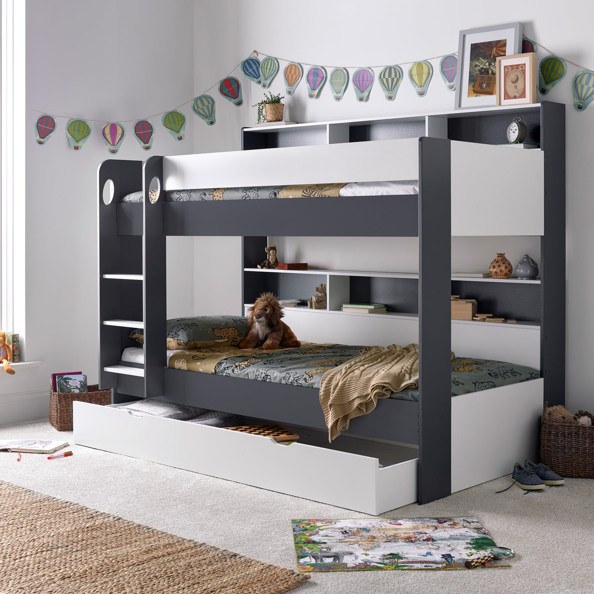 Ashbury Grey and White Storage Bunk Bed with Storage Drawer from Roseland Furniture