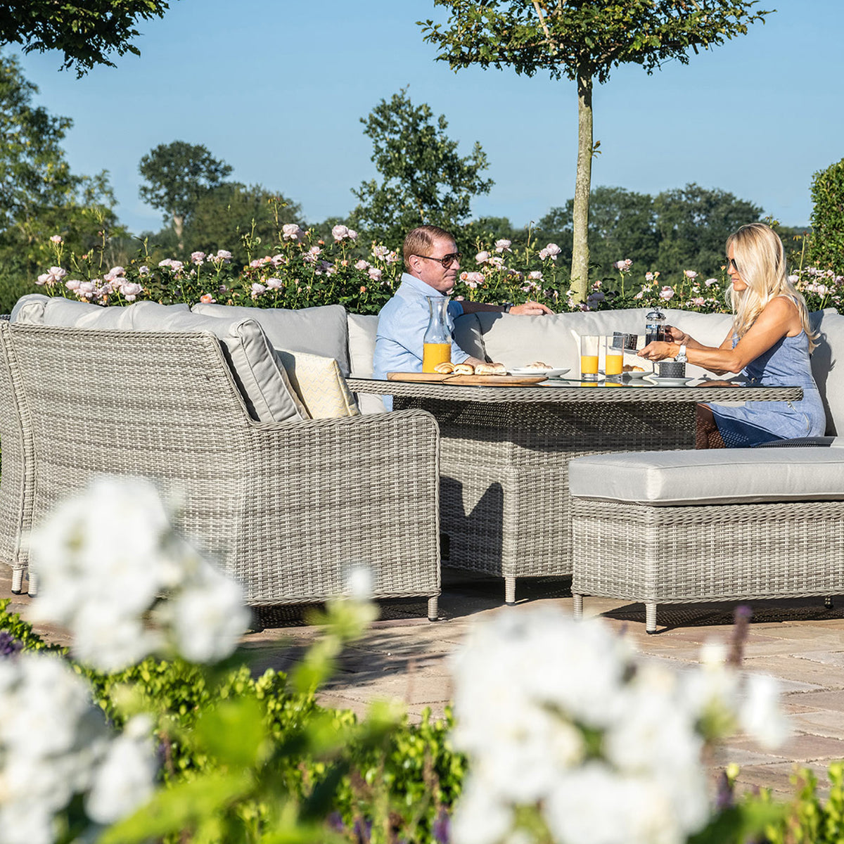 Maze Oxford Royal U-Shaped Outdoor Sofa Set with Rising Table from Roseland Furniture