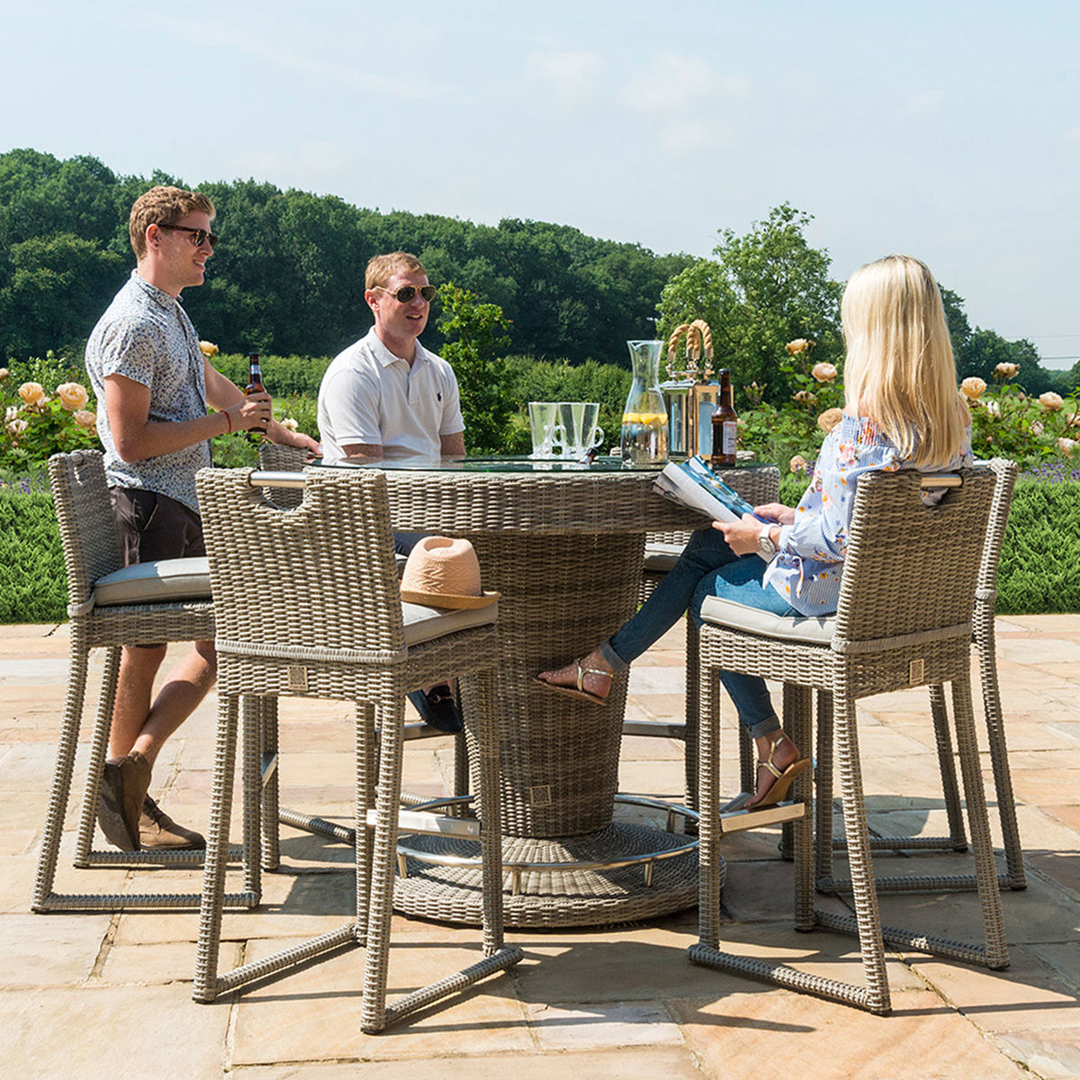 Maze Oxford 6 Seat Round Rattan Bar Set with Ice Bucket