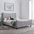 Duxford Grey Velvet Chesterfield Sleigh Bed from Roseland furniture