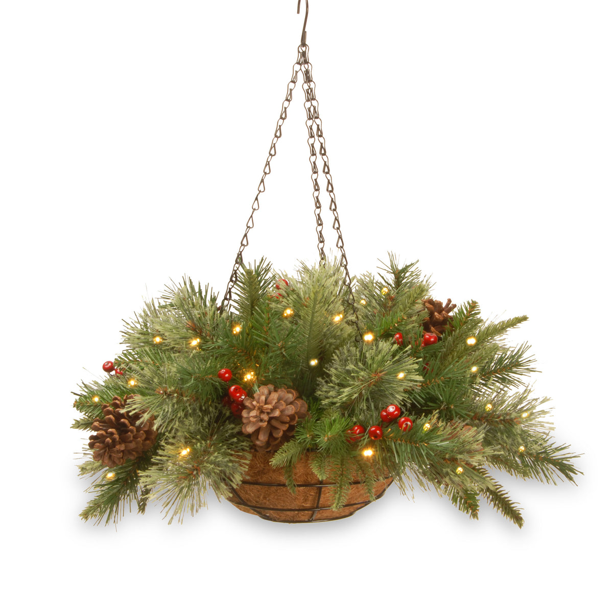 Colonial Fir Warm White LED 14" Hanging Basket from Roseland