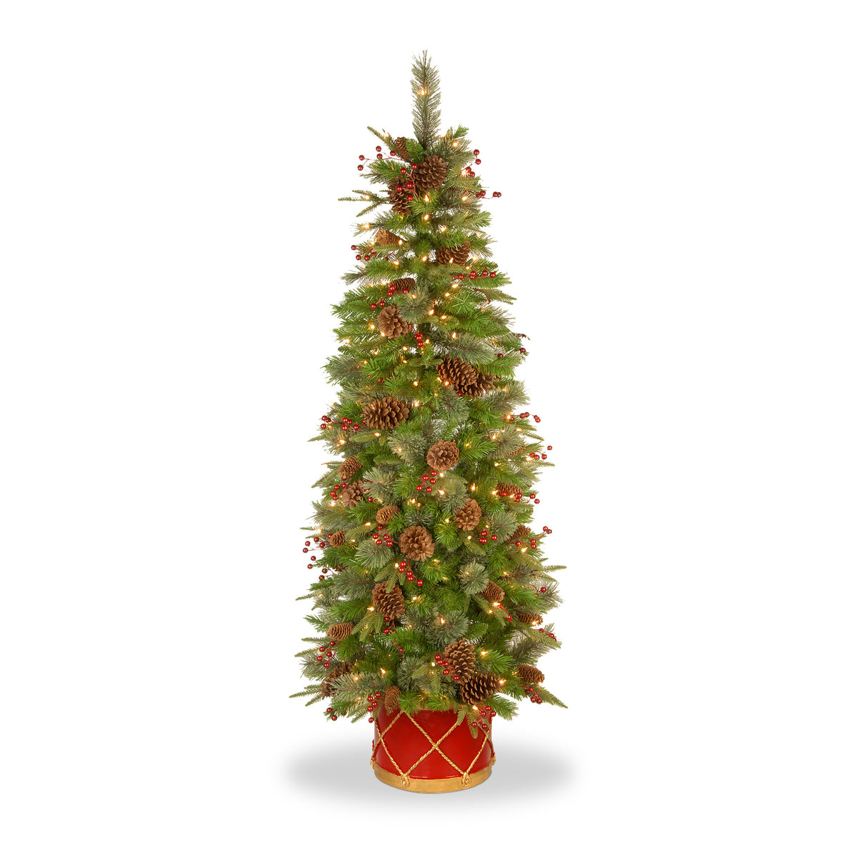 Colonial Fir Warm White LED 6ft Tree with Red Drum from Roseland