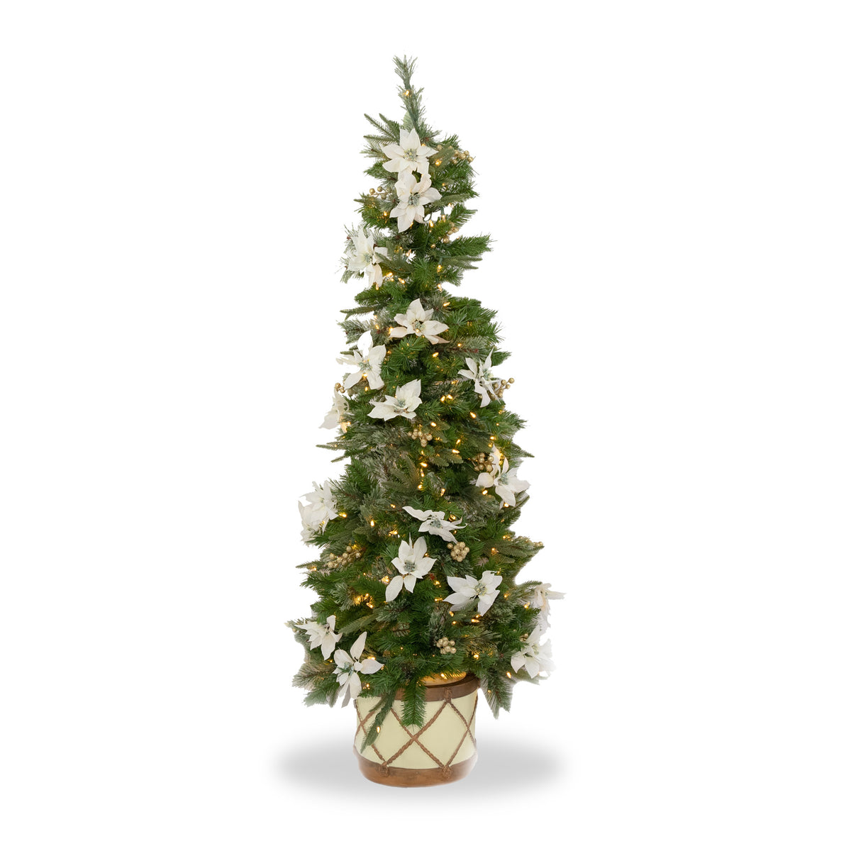 Colonial Fir Warm White LED 6ft Tree with White Drum from Roseland