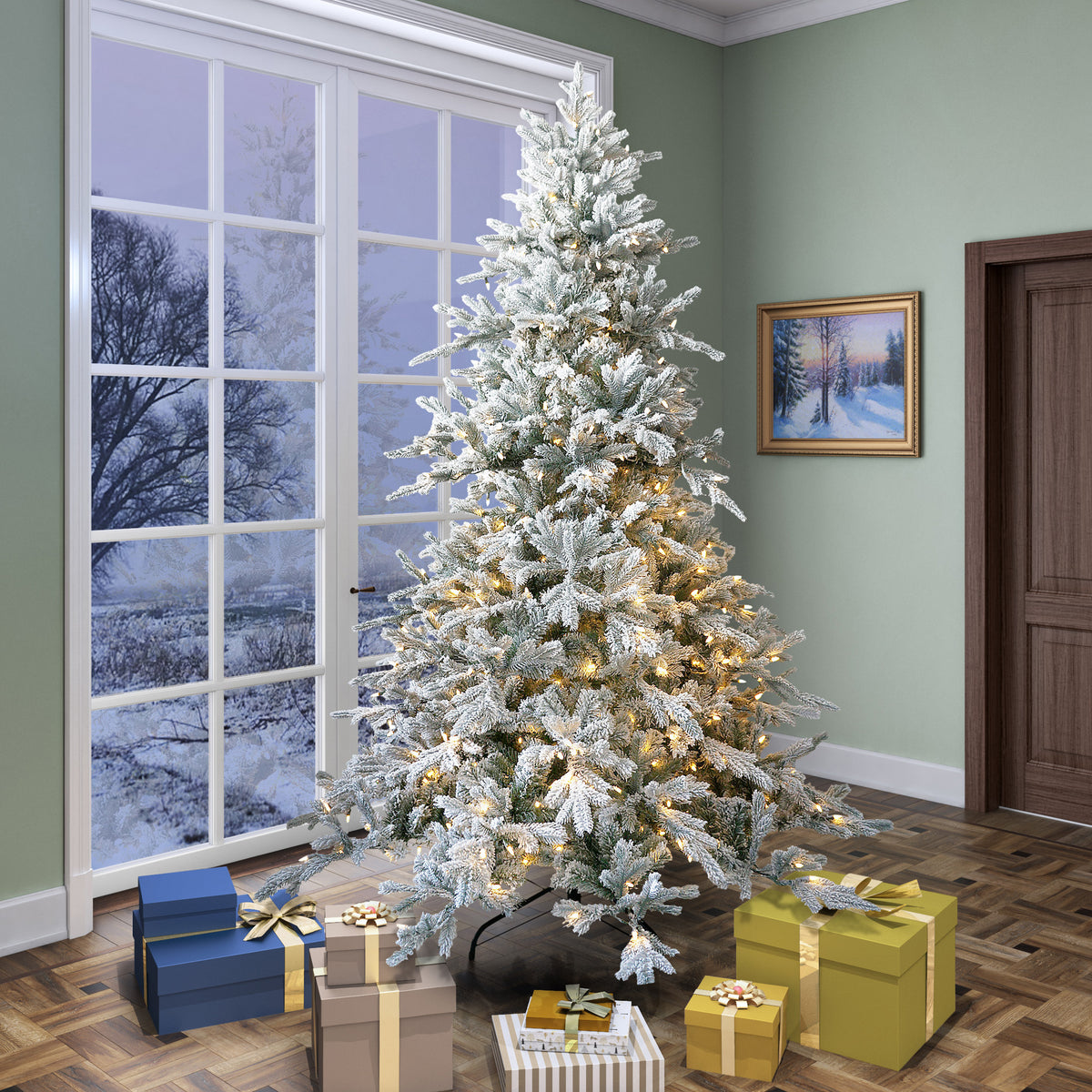 Snowy Lancaster Fir Warm White LED 7.5ft Christmas Tree from Roseland
