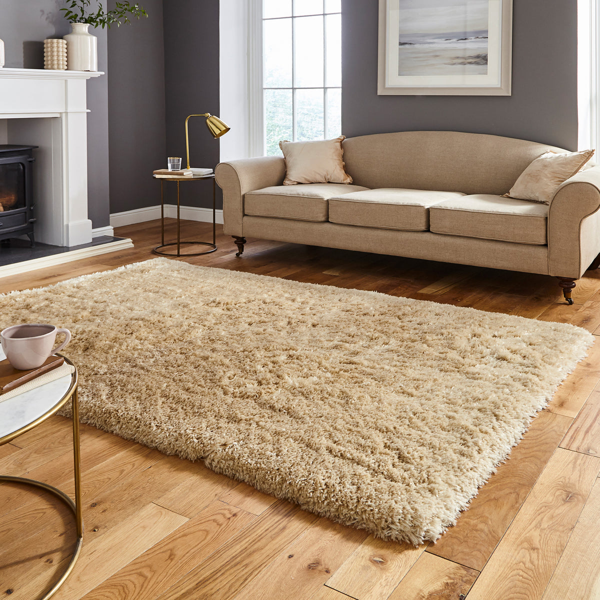 Hatton Beige Hand Tufted Shaggy Rug for living room