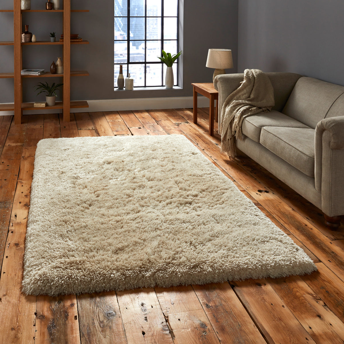 Hatton Cream Hand Tufted Shaggy Rug for bedroom