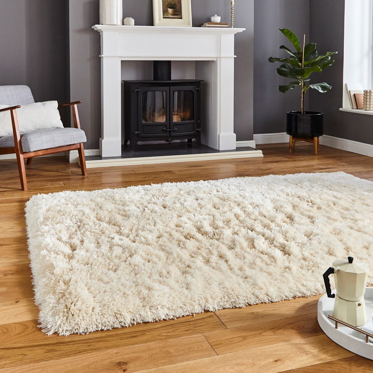 Hatton Cream Hand Tufted Shaggy Rug for living room