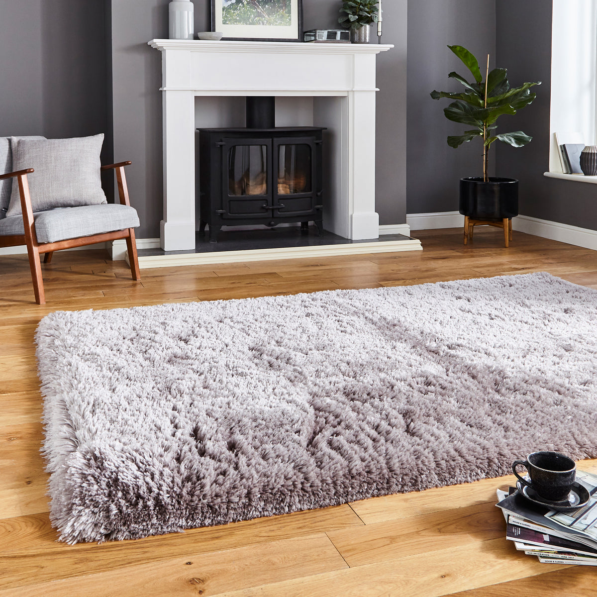 Hatton Light Grey Hand Tufted Shaggy Rug for living room
