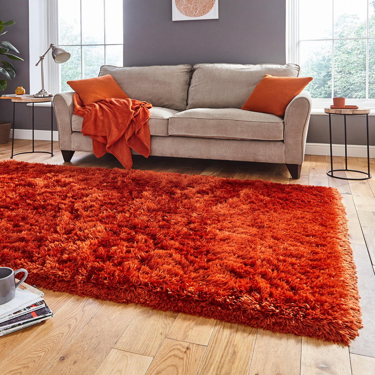 Hatton Terracotta Hand Tufted Shaggy Rug for bedroom