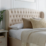 Salisbury Natural Ottoman Storage Bed with button tufted headboard