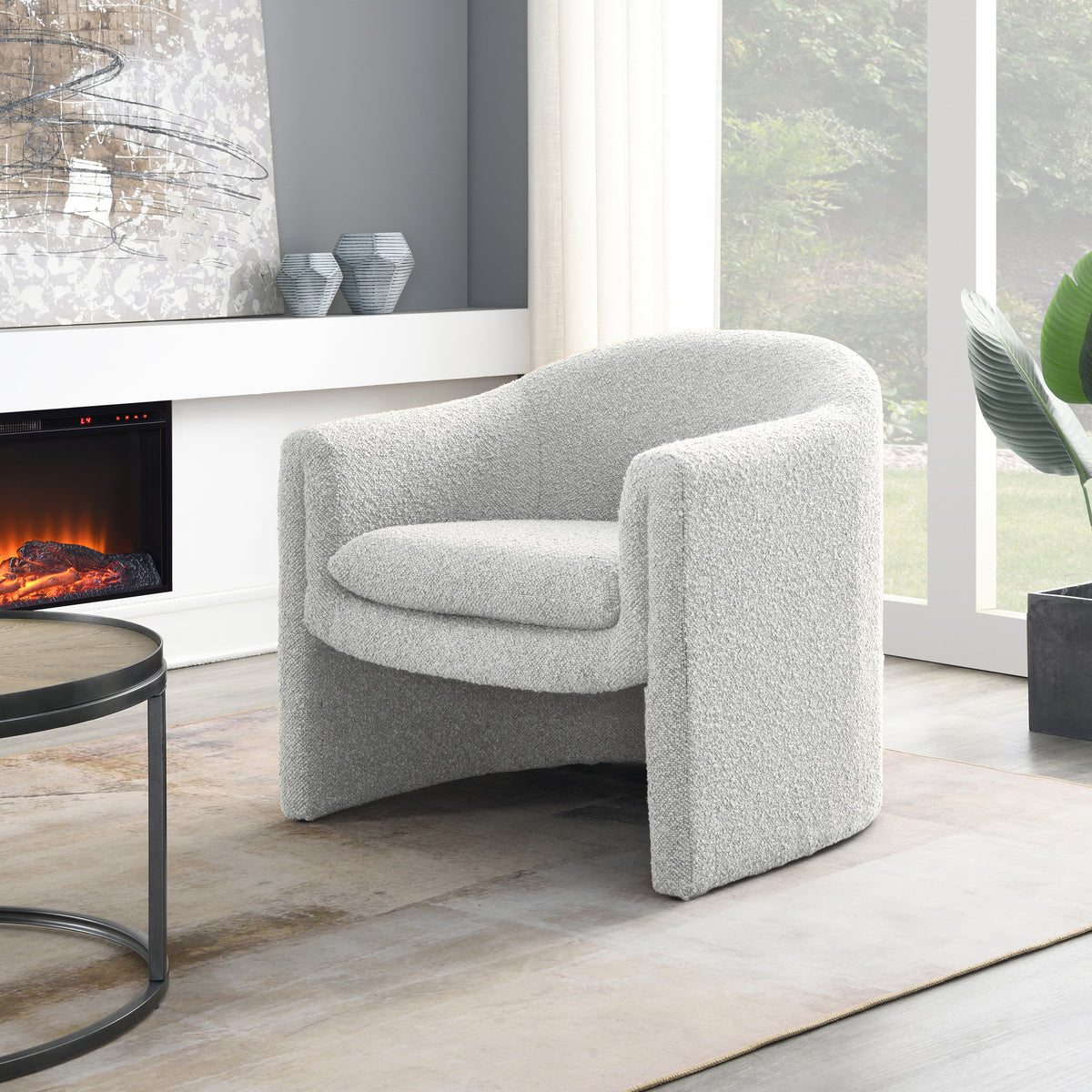 Theon Boucle Curved Accent Chair Cream from Roseland Furniture