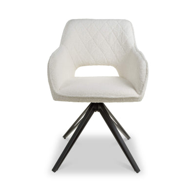 Drystan Swivel White Boucle Dining Chair
