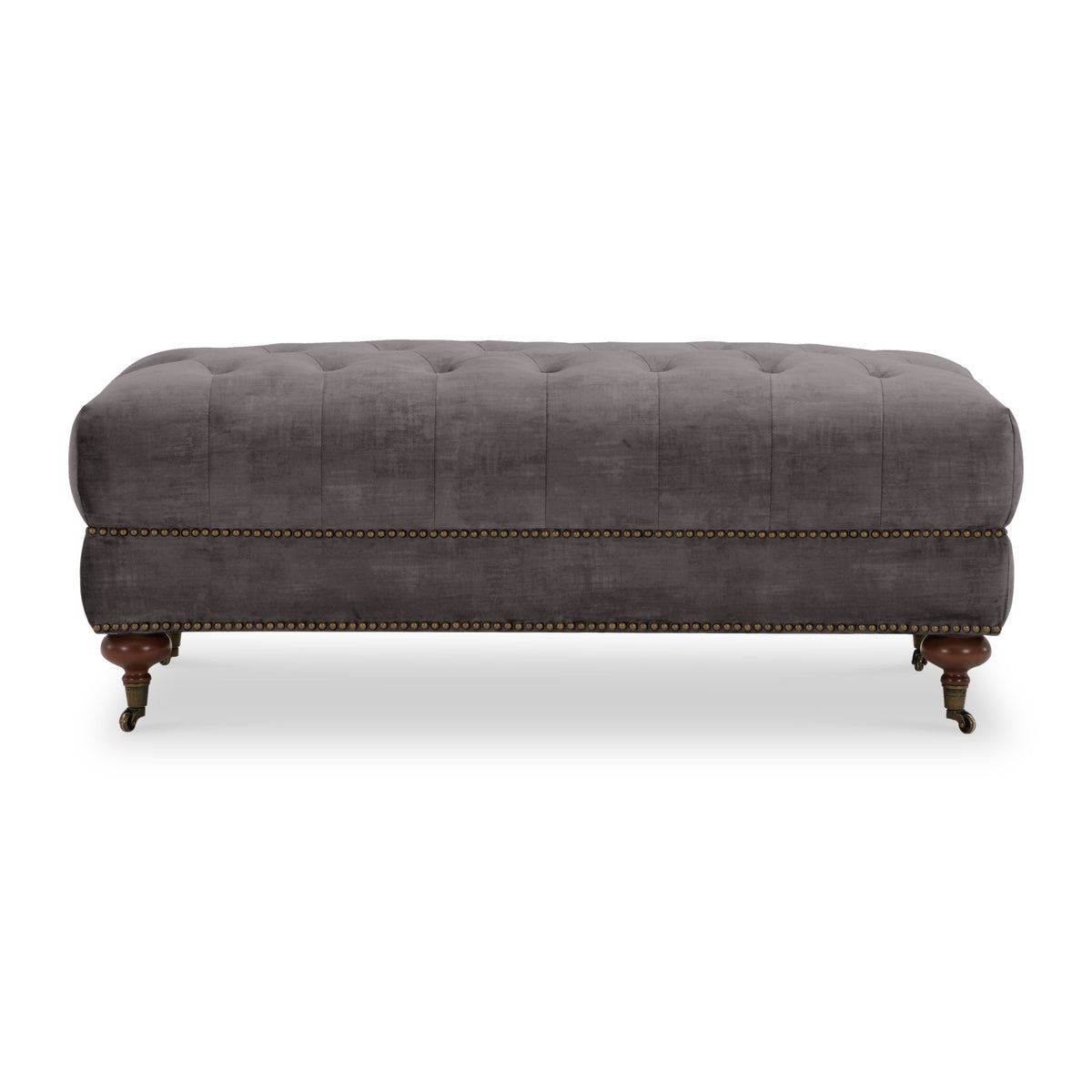 Stanhope Steel Grey Velvet Footstool from Roseland Furniture