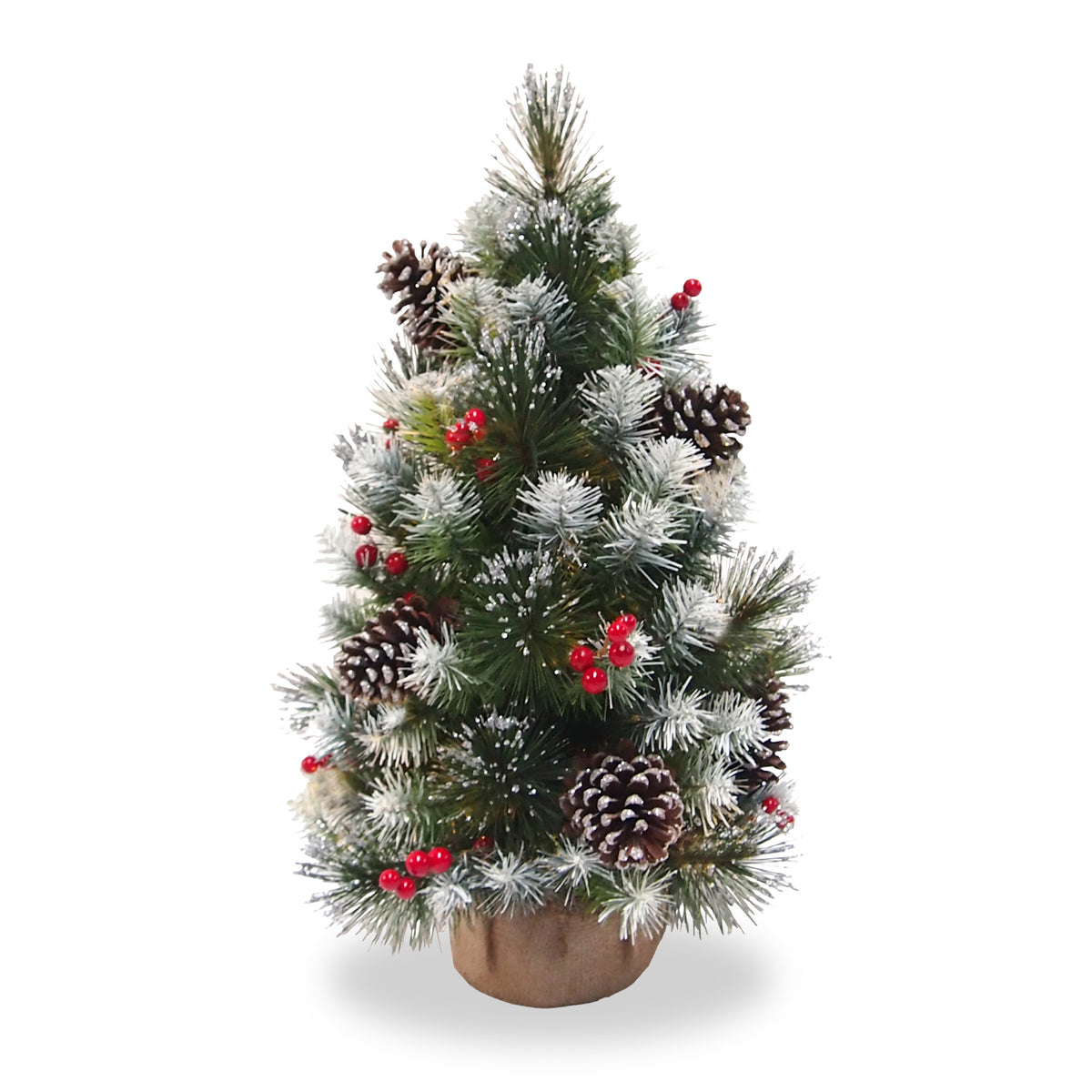 Silver Bristle 2ft Mini Christmas Tree with Burlap Berries & Cones from Roseland