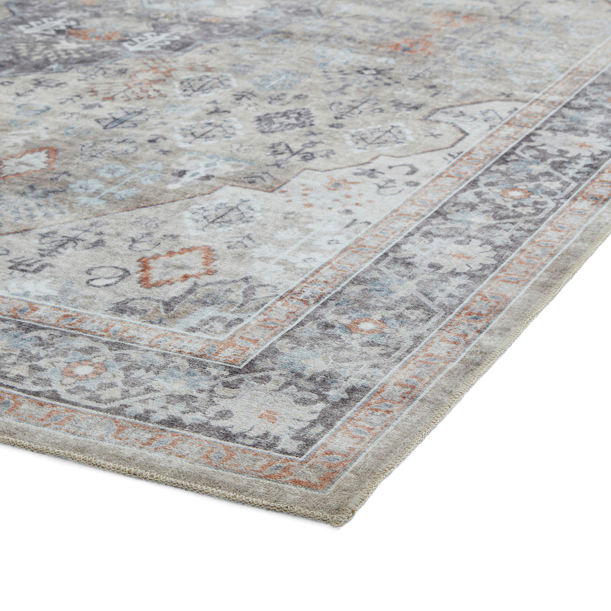Lincoln Beige Distressed Medallion Rug