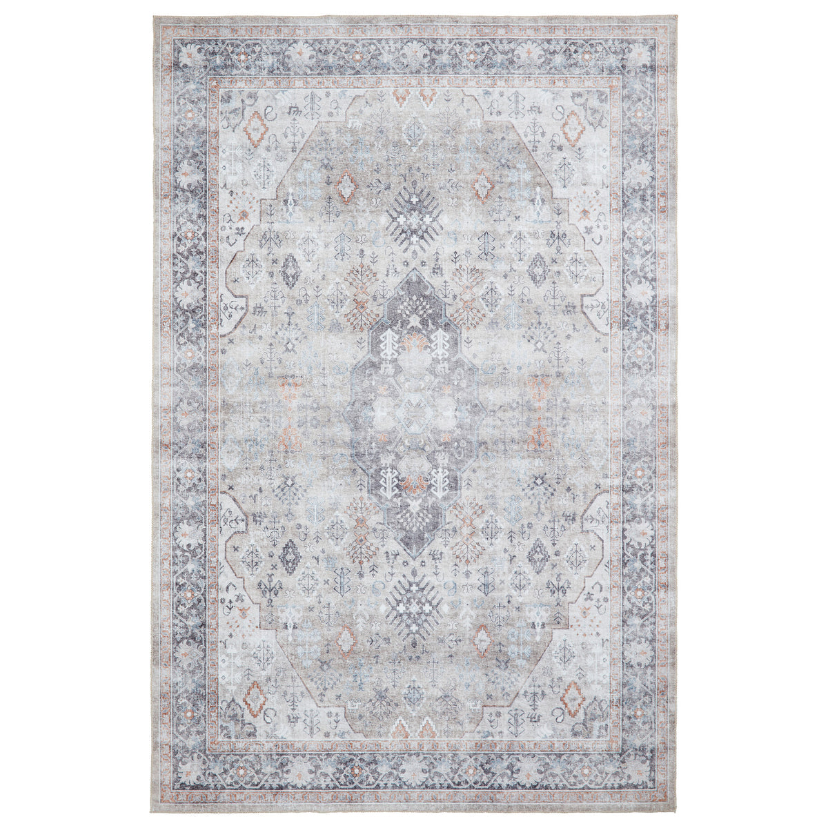 Lincoln Beige Distressed Medallion Rug from Roseland Furniture