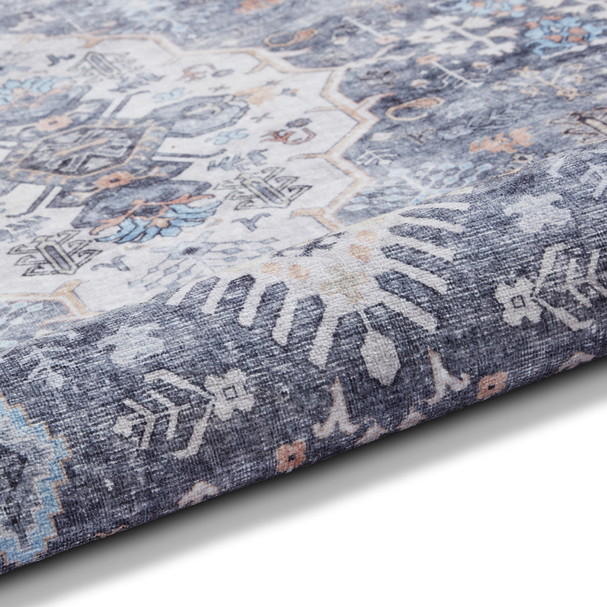Lincoln Blue Distressed Medallion Rug