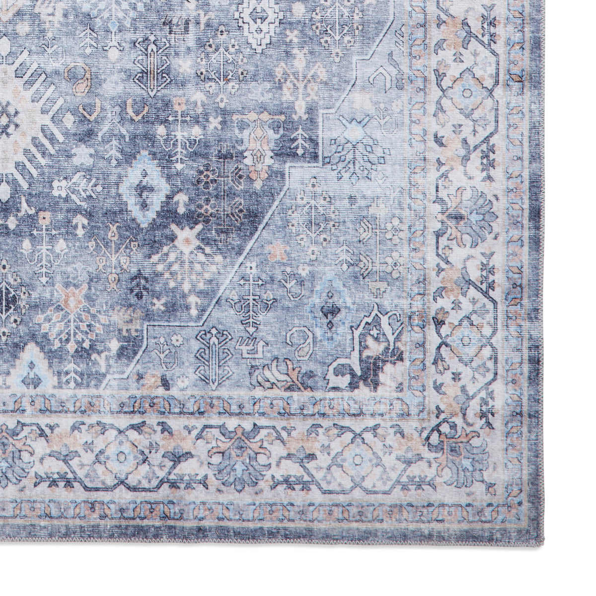 Lincoln Blue Distressed Medallion Rug