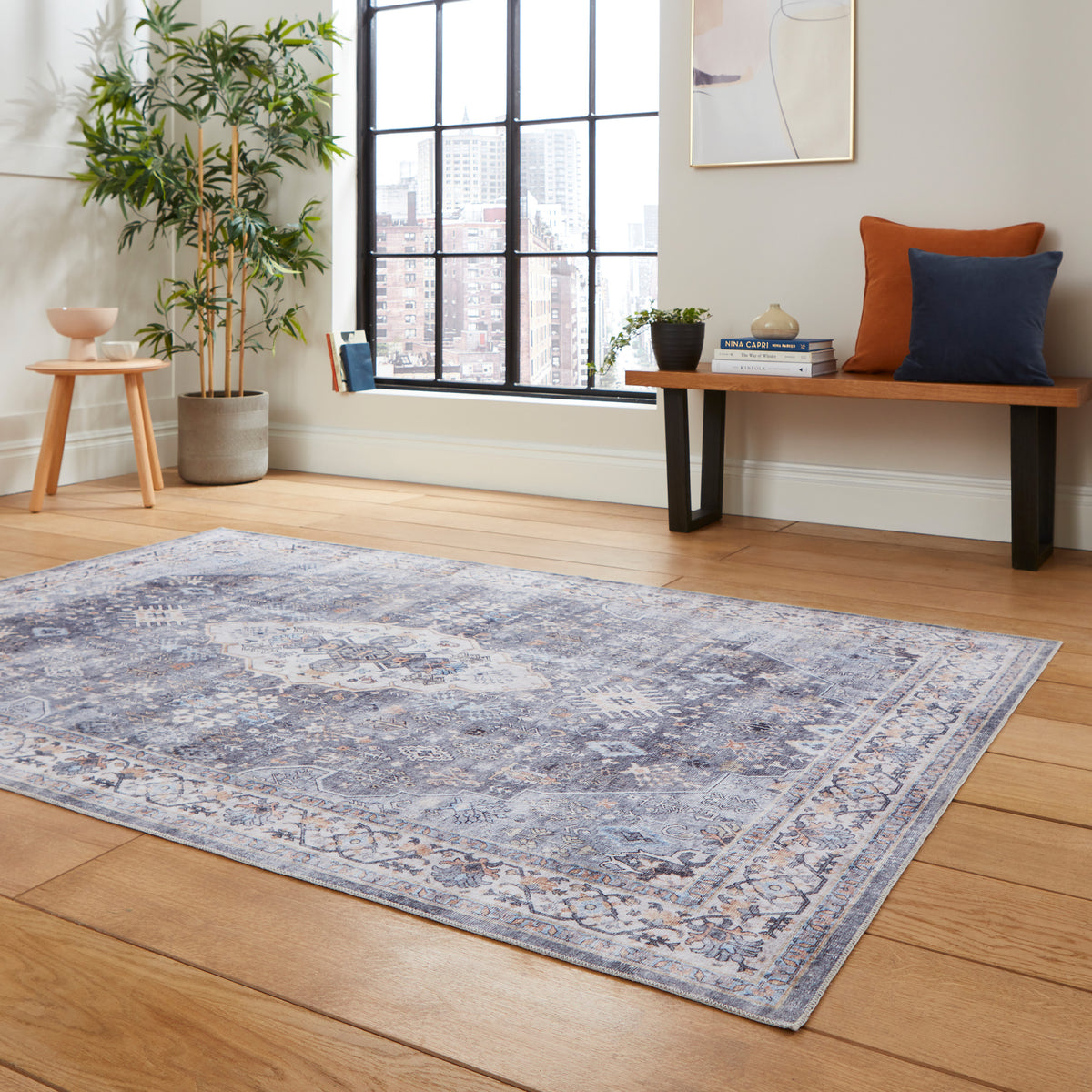 Lincoln Blue Distressed Medallion Rug for bedroom