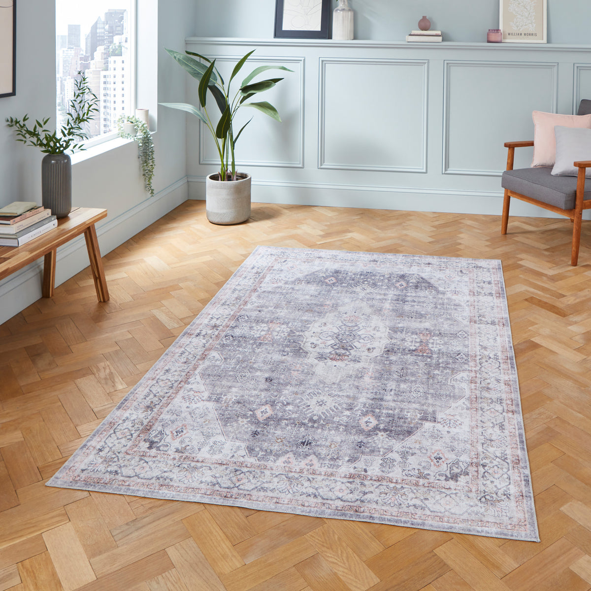 Lincoln Grey Distressed Medallion Rug for living room