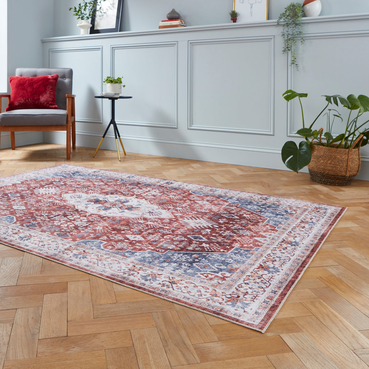 Lincoln Red Distressed Medallion Rug for living room