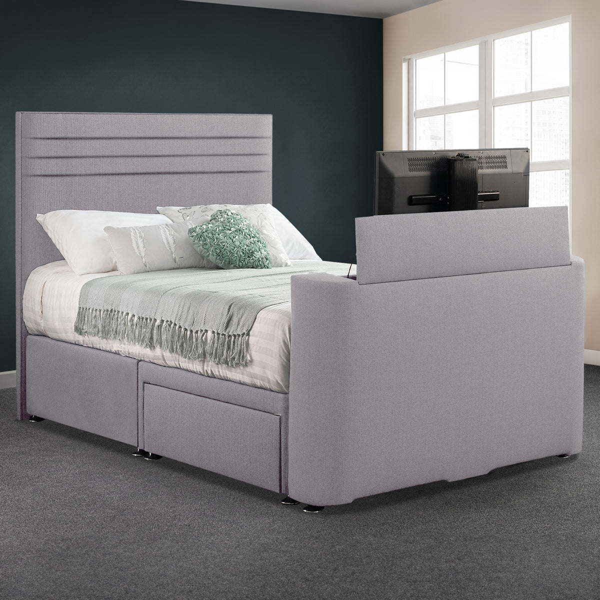 Ryton 2 Drawer Faux Linen TV Bed from Roseland