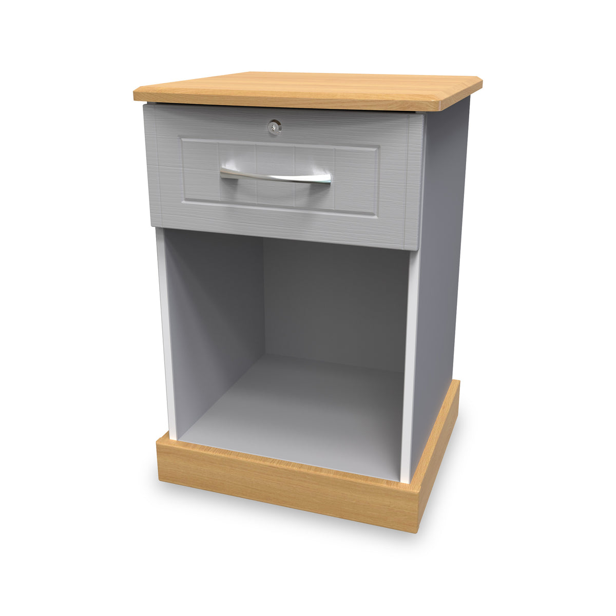 Wickham-open-door-bedside-table-wlock-grey-ash from Roseland Furniture
