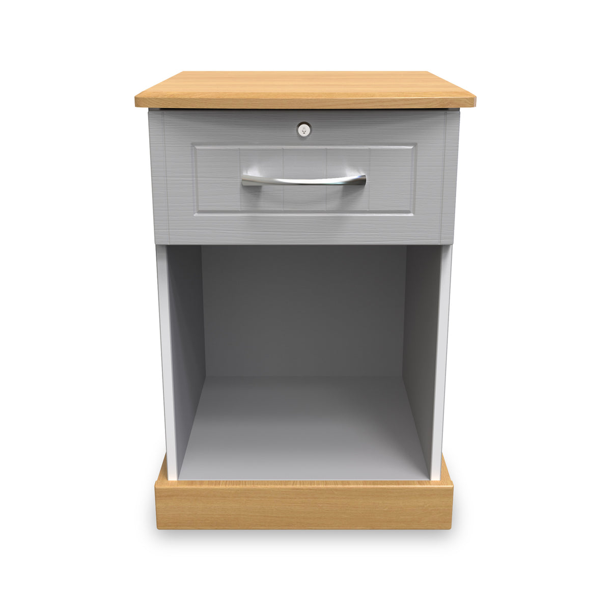 Wickham-open-door-bedside-table-wlock-grey-ash from Roseland Furniture