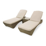 Two wicker sun loungers with beige cushions, positioned side by side, isolated on a white background.