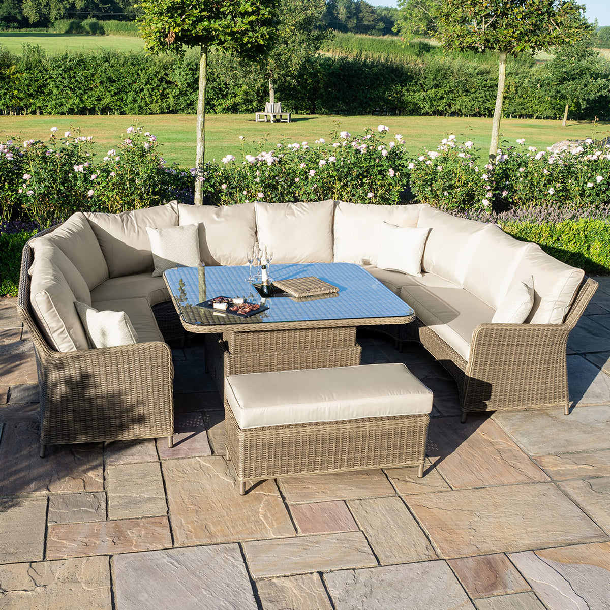 Maze Winchester Royal U-Shaped Rattan Sofa Set with Rising Table