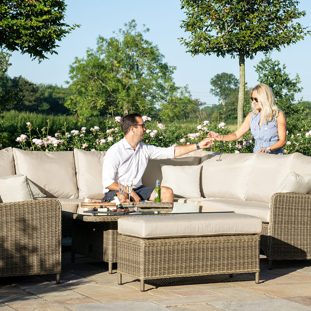 Maze Winchester Royal U-Shaped Rattan Sofa Set with Rising Table