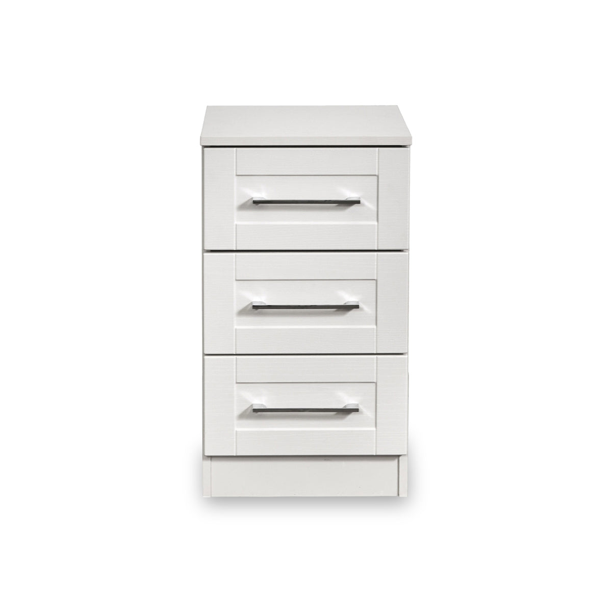 Bellamy White wireless charging 3 drawer bedside table from Roseland Furniture